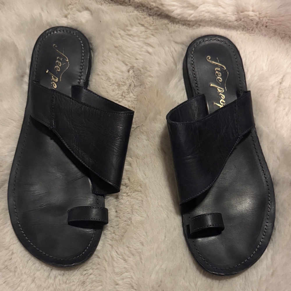 Free People Black Leather Slide Sandals